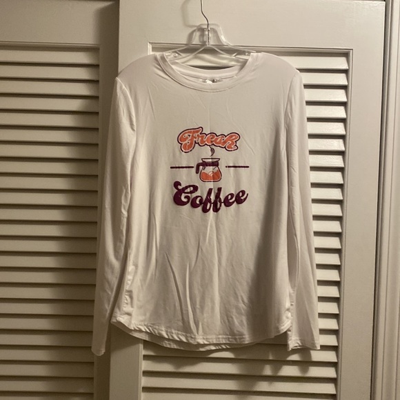 NWOT Fresh Coffee Enthusiast Barista Long Sleeved Soft Sleep Tee Crew White M - Picture 5 of 8